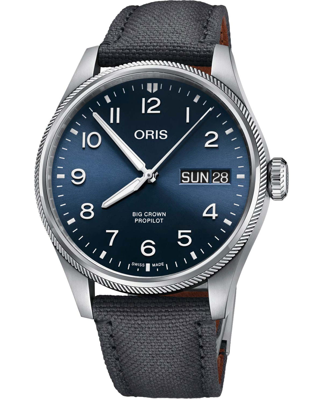 Oris Oris Propilot Big Crown Propilot Big Day Date 01 752 7760 4065-07 3 22 05LC  01 752 7760 4065-07 3 22 05LC механические мужские часы синий циферблат, браслет тканевый — вид спереди